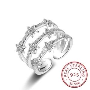 S925 and Cubic Zirconia Star One Size Open Adjustable Ring Stackable Look